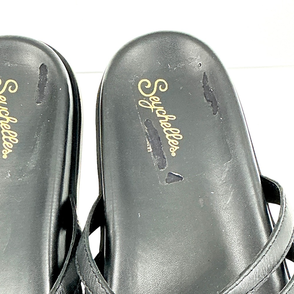 Seychelles Size 8 Black Leather Strappy Toe Loop Slide Sandals Rule the World - Picture 9 of 15